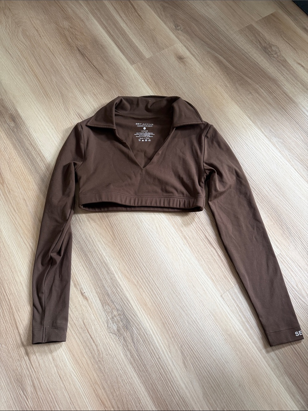 SET Active Brown Cropped Long-Sleeve Polo Top